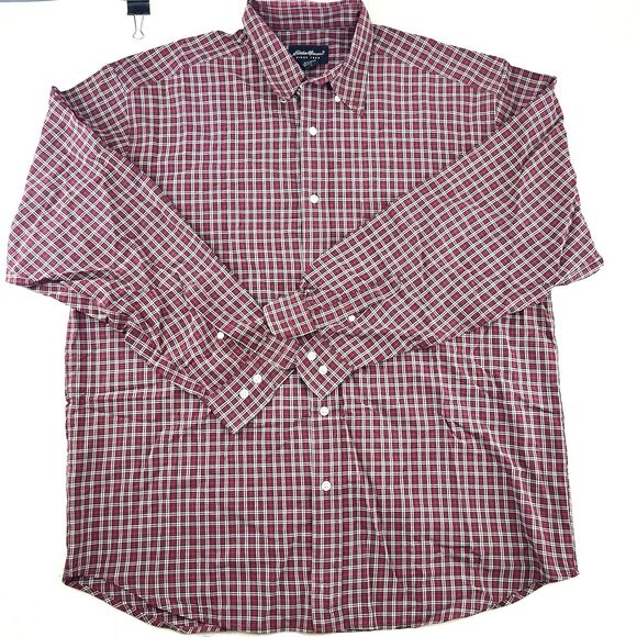 Eddie Bauer Red Plaid Button Down Long Sleeve Mens Shirt Size L - Picture 1 of 12